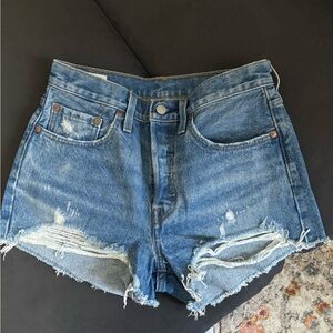 Distressed Levi 501 High Rise Denim Shorts